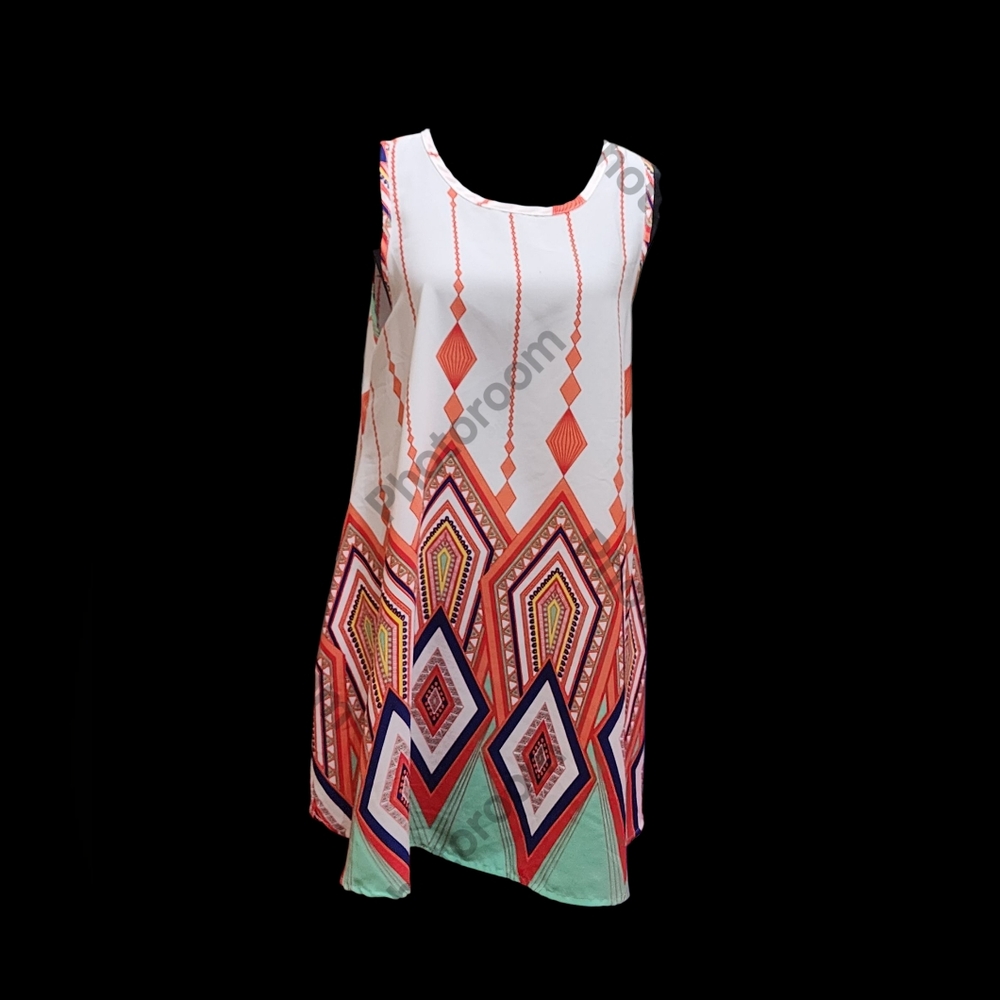 42 Pops Vibrant Multicolor Geometric Print Summer Dress